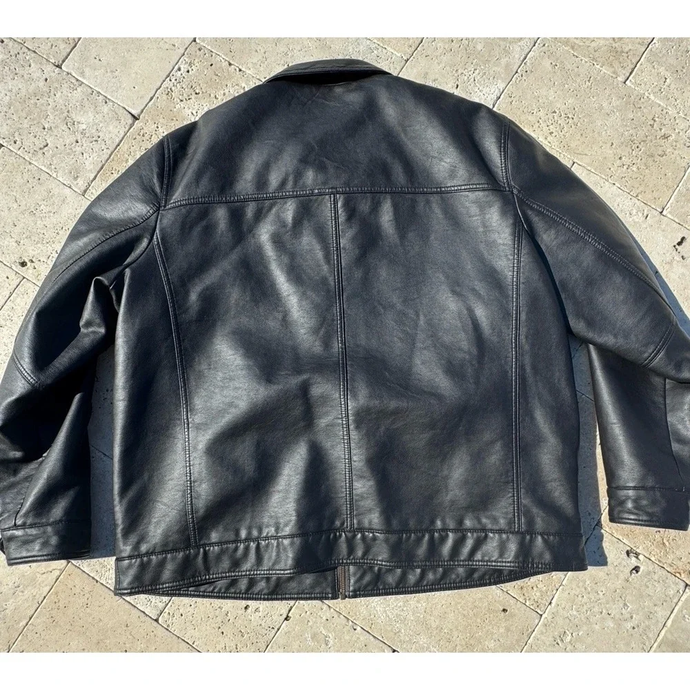 MEN'S TOMMY HILFIGER DARK BROWN FAUX LEATHER BOMBER WINTER JACKET‎ XL
